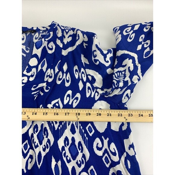 ZARA Blue Print Mini Dress Button Oversized Ruffle Peplum Pintuck Womens Large - Picture 9 of 12